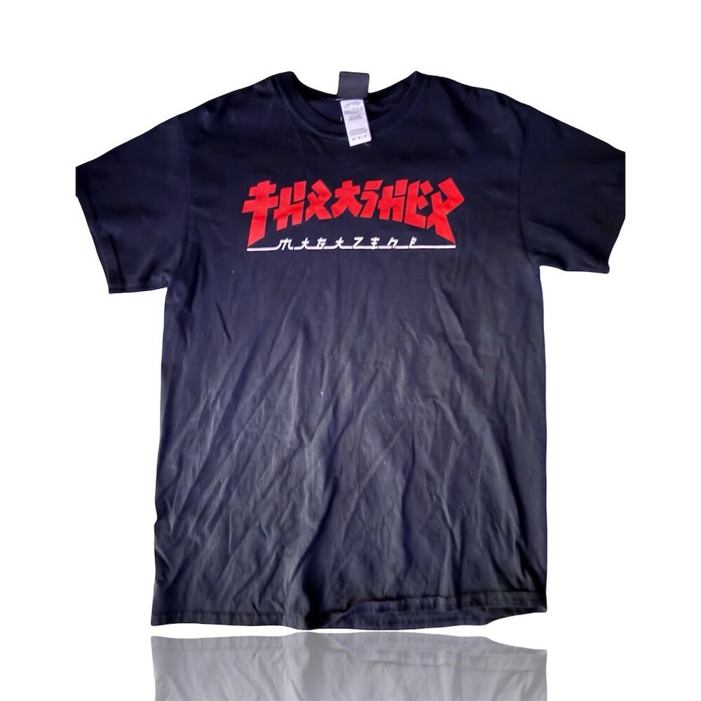 Thrasher Men's Black Red Japanese Spellout Graphic T-Shirt Size M